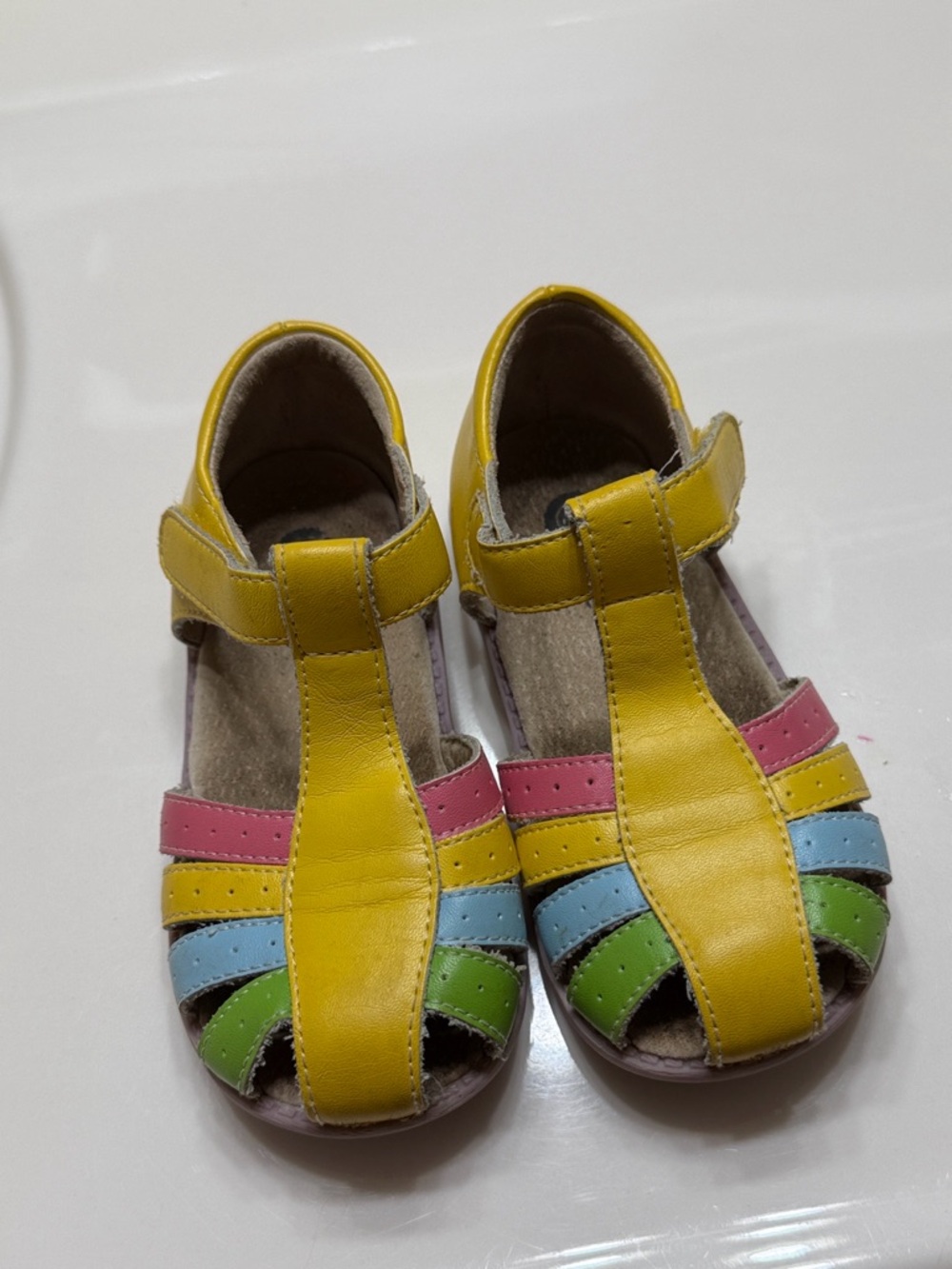 Livie & Luca Children's Bright Multi-Color T-Strap Sandals in Yellow